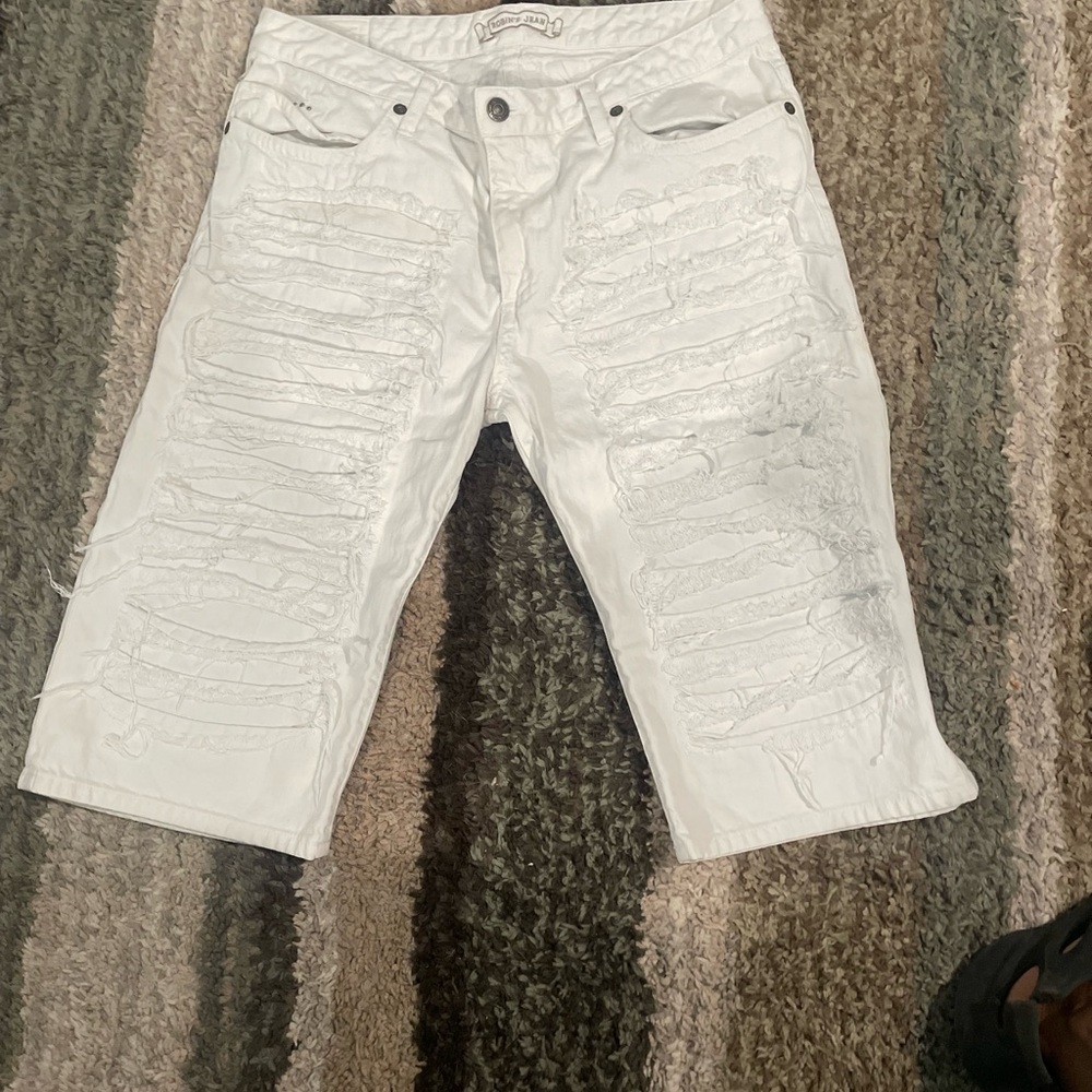 Robin's Jean White Distressed Jean Shorts